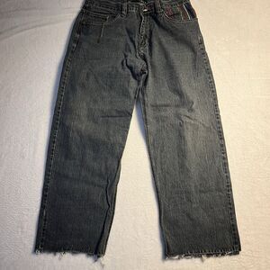 Puzzle Jeans Womens 36 Grunge Hippie Retro 90’s Y2K Embroidered Pockets Raw Hem